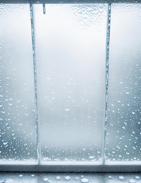 Tranquil Beauty Glass Windows with Glistening Water Drops and Snow