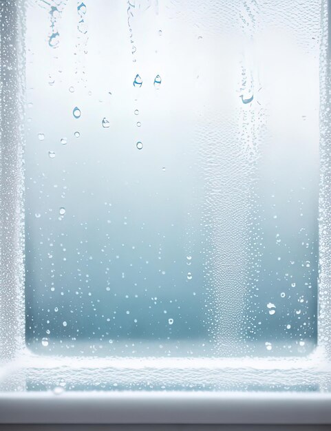 静かな美しさのガラスの窓 輝く水滴と雪