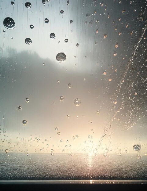 Tranquil Beauty Glass Windows with Glistening Water Drops and Snow