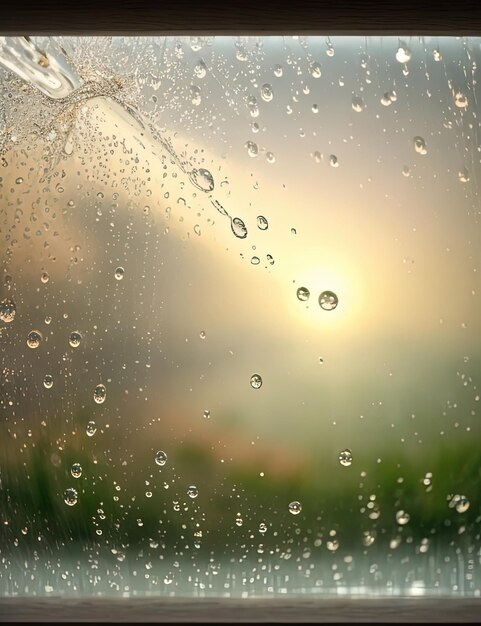 Tranquil Beauty Glass Windows with Glistening Water Drops and Snow