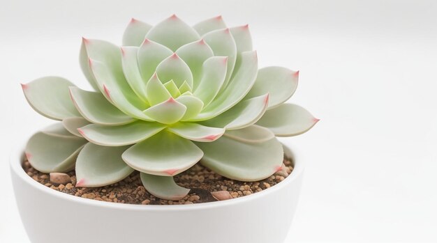 Tranquil Beauty Succulent Echeveria in a White Pot on a Light Background