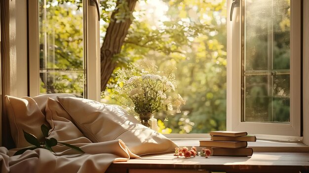 Photo tranquil bedroom window views background