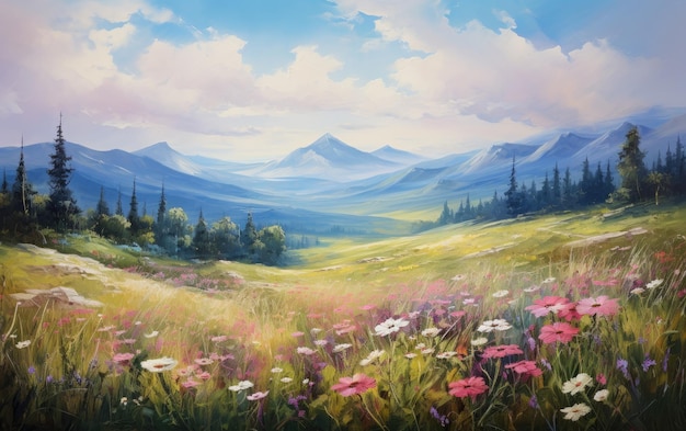 Tranquil Blossom Wildflowers in a Meadow Generative AI
