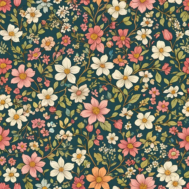 Photo tranquil blossoms teal floral fantasy seamless floral background