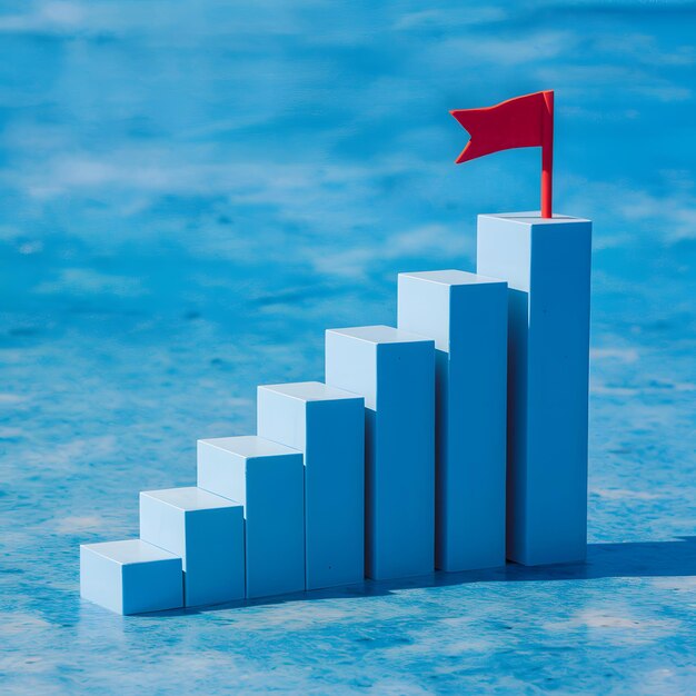 Photo tranquil blue bars staircase with red flag on vibrant blue backdrop for social media post size