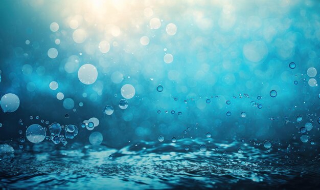 Tranquil Blue Water Surface Texture with Bubbles and Splashes