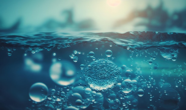 Tranquil Blue Water Surface with Bubbles and Splashes