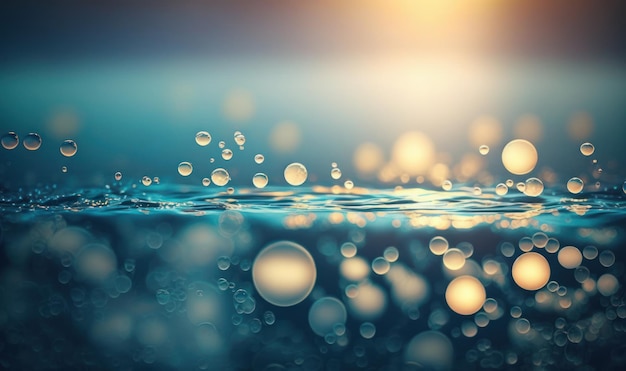 Tranquil Blue Water Surface with Bubbles and Splashes