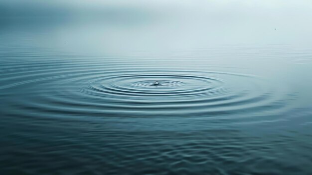 Photo tranquil blue water with a single droplet creating ripples