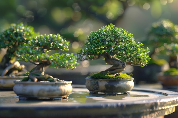 Photo tranquil bonsai trees in miniature gardens