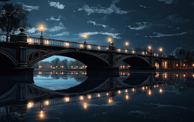 Tranquil Bridge in Moonlight