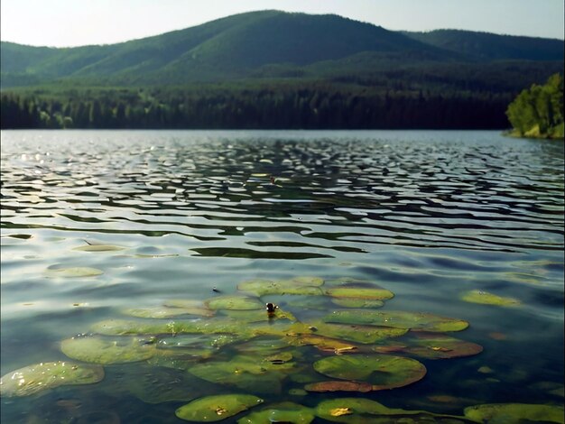 静かな澄んだ水の湖の風景 驚くべき自然写真