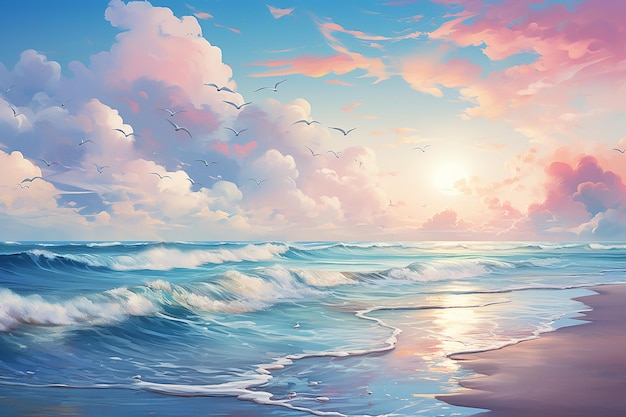 Tranquil Coastal Dawn in Soft Pastel Hues