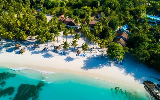 Tranquil coastal scene aerial view of sandy beach and ocean