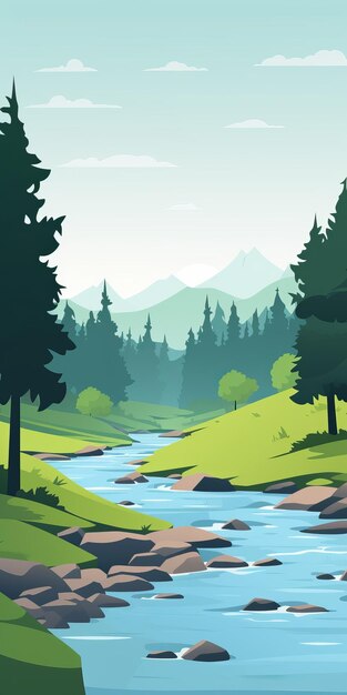 Photo tranquil creek minimalistic landscape vector illustration for mobile wallpaper