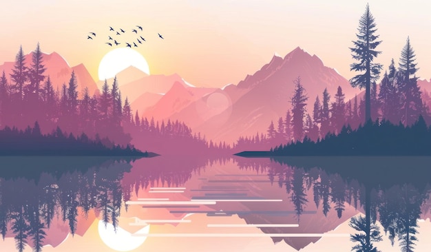 Photo tranquil dusk serene lake and mountains in sunset splendor generative ai