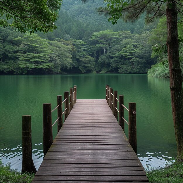 Tranquil escape Bridge lake and forest at Pang Oung Thailand For Social Media Post Size