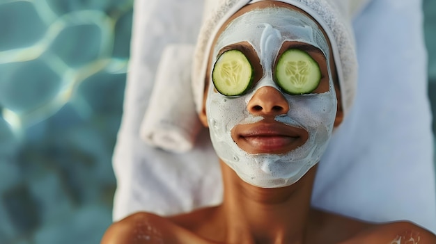 Tranquil Facial Spa Scene with Relaxing Cucumber Slices and Soothing Mask