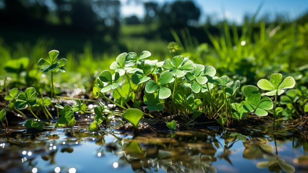 Photo tranquil field of greenery clover