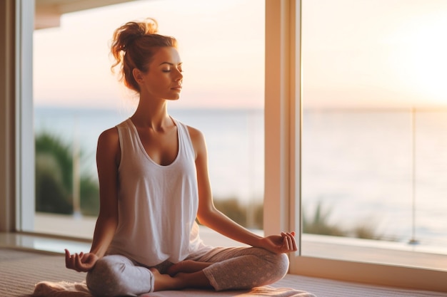 Tranquil Forest Yoga Young Woman Meditating in Lotus Pose Amidst Natures Harmony