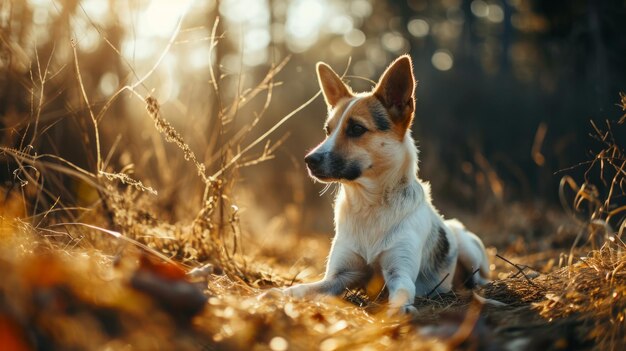 Tranquil Front View A Serene Landscape with a Peaceful Pet Dog