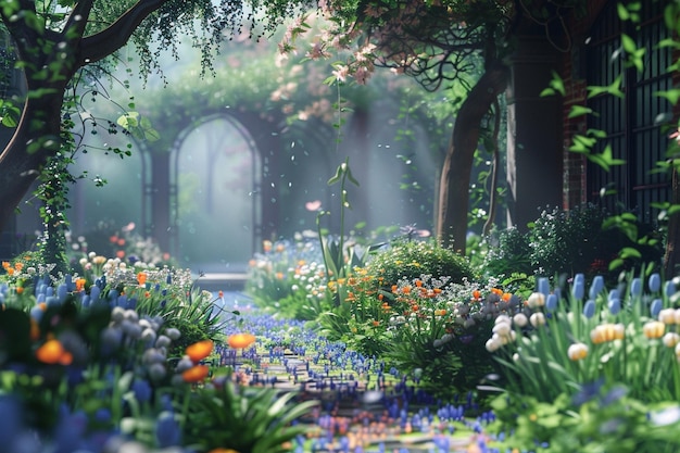 Photo a tranquil garden filled with fragrant flowers oct