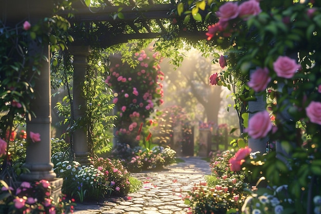 Tranquil gardens with fragrant roses