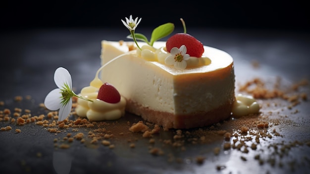 Photo tranquil gardenscapes a luxurious white cheesecake with exacting precision