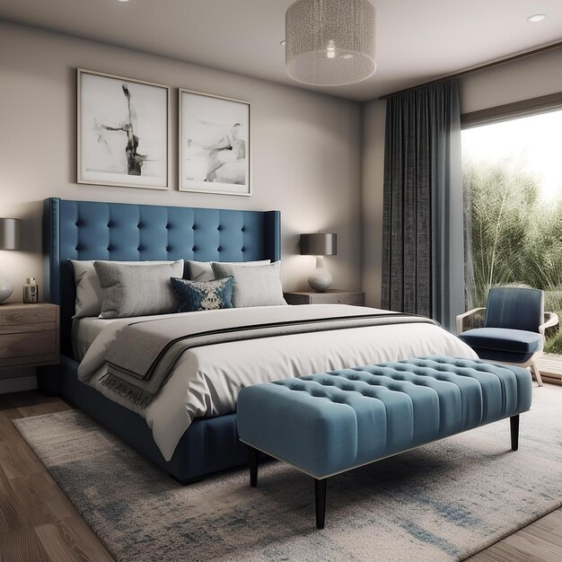 Premium AI Image  Tranquil Haven Designing a Contemporary Bedroom that 