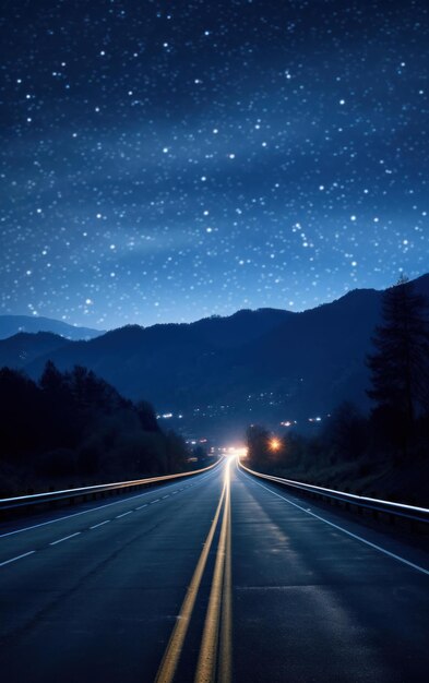 Tranquil Highway Beneath the Starry Sky