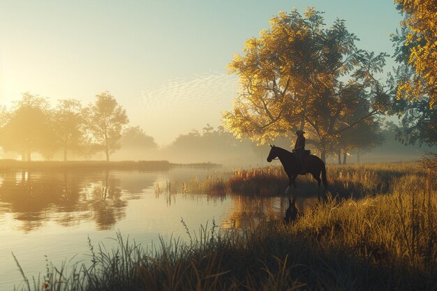 Photo tranquil horseback rides through scenic countrysid