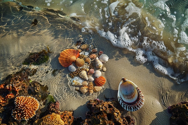 Photo a tranquil image of shells scattered amidst vibran generative ai