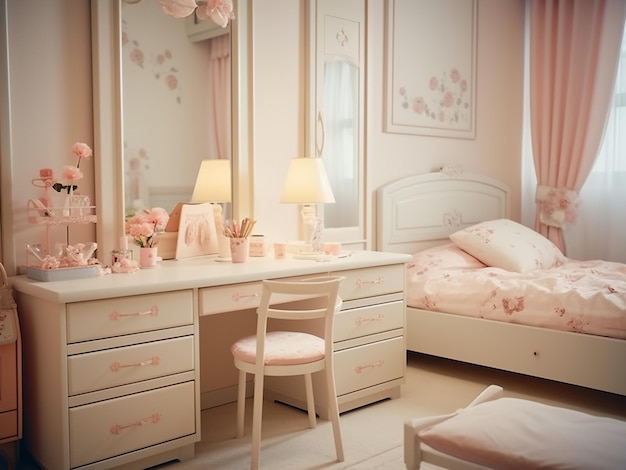 Tranquil interior in a Provenceinspired kid's room with classic furniture AI Generation