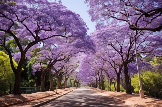 Tranquil Jacaranda trees park Spring nature Generate Ai