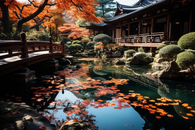 Фото Спокойный японский сад генеративный ии