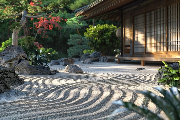 静かな日本の庭園 細心の注意を払って