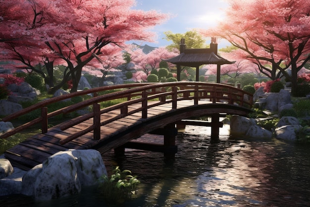 Tranquil Japanese garden with a traditional wooden 00594 01