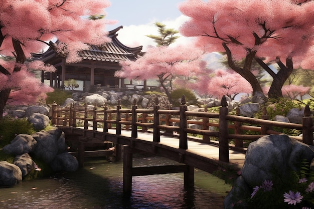 Tranquil Japanese garden with a traditional wooden 00594 02