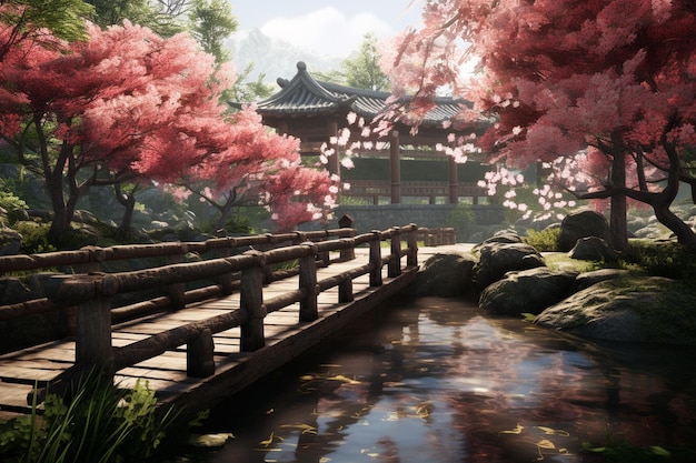 Tranquil Japanese garden with a traditional wooden 00595 03