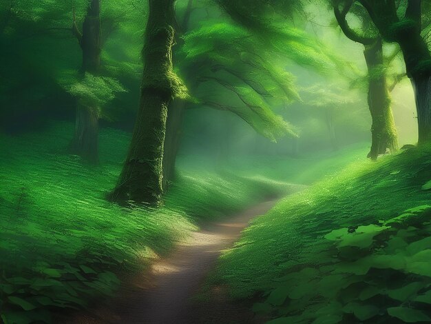 A tranquil journey through the green forest nature beauty unfolds