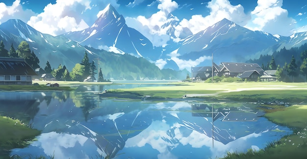 Спокойное озеро, расположенное в долине, окруженной снежными горами