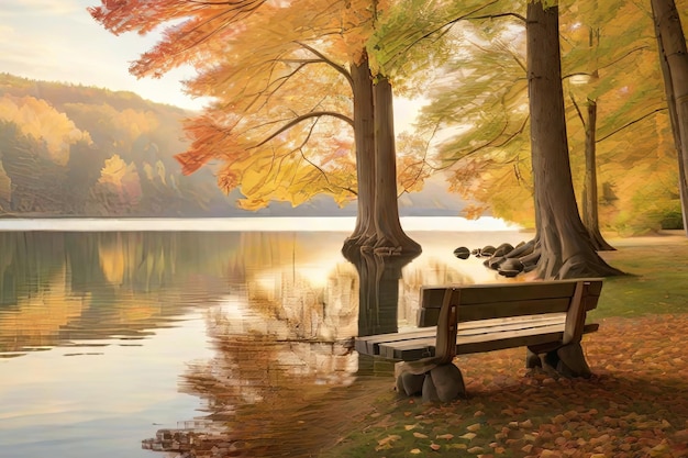 Tranquil lake scene autumn afternoon realistic photography