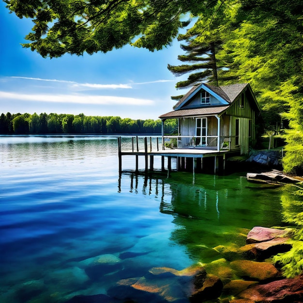 Foto la tranquillità del lago, la fuga, l'abbraccio della serenità nel nostro isolato cottage estivo.