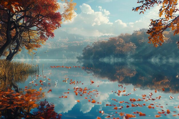 Tranquil lakes reflecting autumn foliage