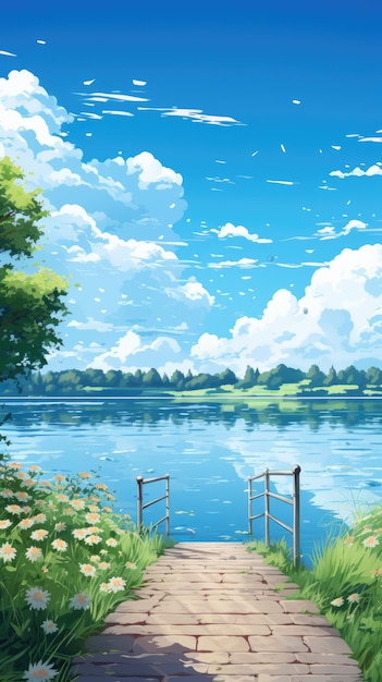 tranquil lakeside background