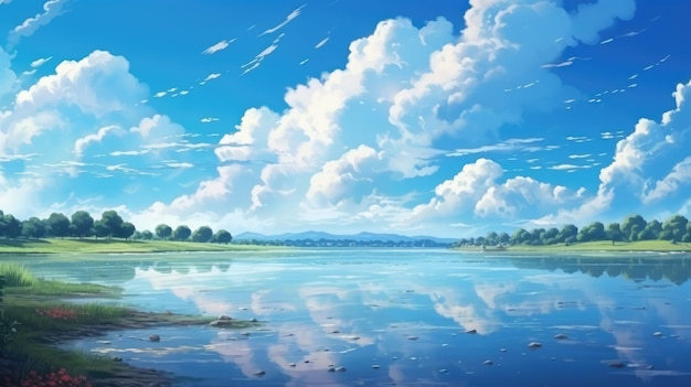 tranquil lakeside background