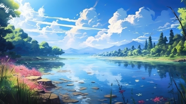 tranquil lakeside background