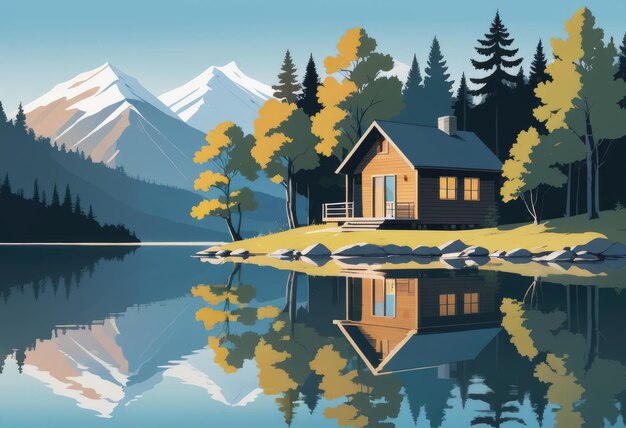 静かな湖辺の小屋