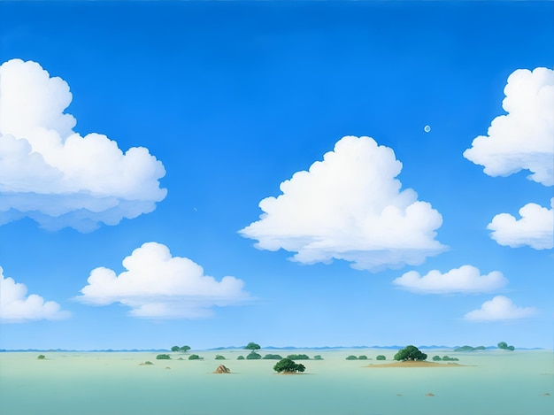 A tranquil landscape of a deep blue sky with wispy white clouds scattered throughout