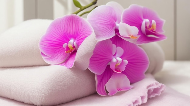 Tranquil Luxury Fluffy Terry Towels and Orchids Phalaenopsis in Serene Harmony